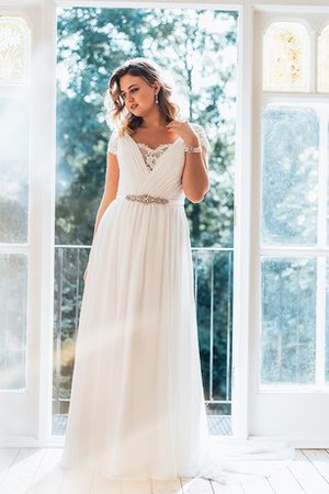 Robe de mariée distinguee v encolure au jardin avec chiffon avec perle - photo 2