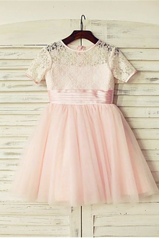 Robe de cortège enfant naturel au niveau de cou avec fleurs avec manche courte en tulle - photo 2