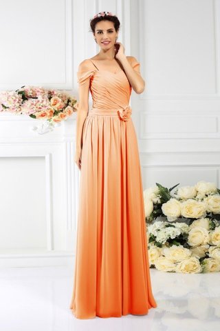 Robe demoiselle d'honneur longue au drapée avec fleurs en chiffon bretelles spaghetti - photo 20