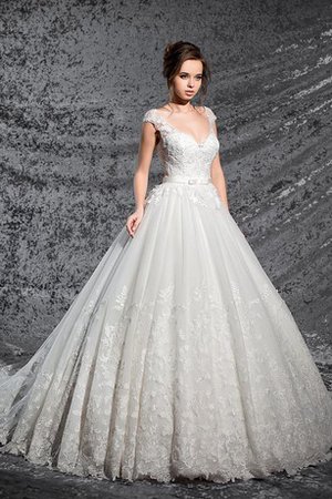 Robe de mariée de mode de bal avec manche épeules enveloppants a-ligne cordon en tulle - photo 1