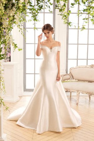 Robe de mariée de sirène avec nœud à boucles bretelles spaghetti avec perle en satin - photo 1