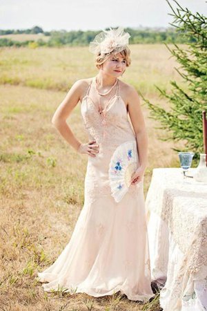 Robe de mariée naturel plissé de lotus avec sans manches avec broderie - photo 1