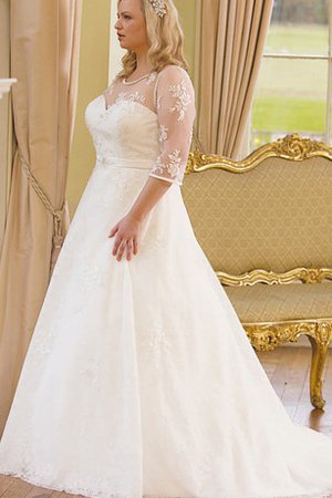 Robe de mariée romantique plissage boutonné en satin en 3/4 manche - photo 1