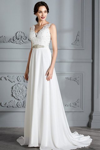 Robe de mariée de princesse de traîne courte ligne a de col en v en chiffon - photo 6