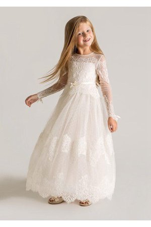 Robe de cortège enfant avec manche longue jusqu'au sol avec fleurs a-ligne en tulle - photo 1