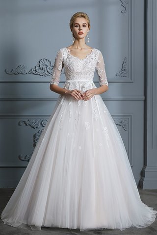 Robe de mariée en tulle v encolure avec décoration dentelle en 1/2 manche divin - photo 4