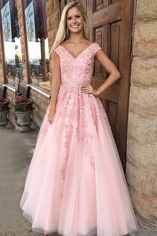 Robe de soirée longueur au niveau de sol textile en tulle ligne a appliques de princesse - photo 1