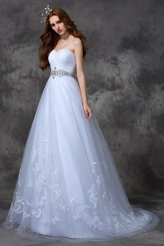 Robe de mariée longue fermeutre eclair de traîne courte avec perle en satin - photo 5