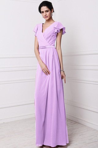 Robe demoiselle d'honneur longue jusqu'au sol avec fronce v encolure avec chiffon - photo 20