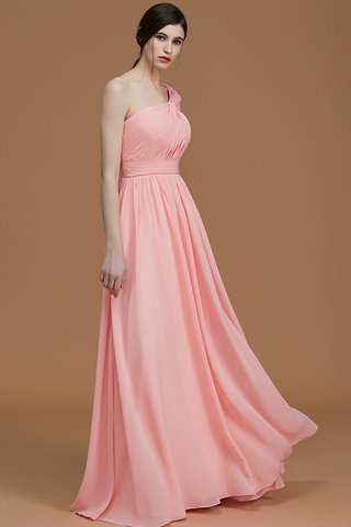 Robe demoiselle d'honneur naturel avec sans manches ligne a ruché d'épaule asymétrique - photo 5