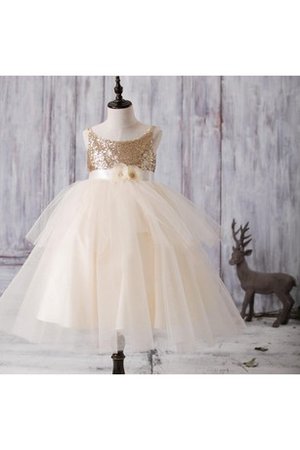 Robe de cortège enfant plissé de lotus encolure ronde textile en tulle avec gradins - photo 1