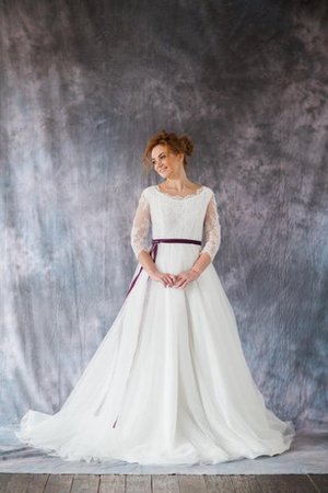 Robe de mariée naturel en 3/4 manche avec manche longue en organza de col bateau - photo 2