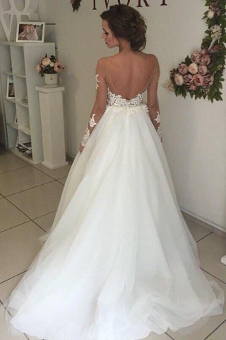 Robe de mariée naturel d'epaule ecrite a-ligne de traîne courte en organza - photo 2