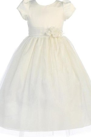 Robe de cortège enfant plissage fermeutre eclair en tulle avec manche courte avec fleurs - photo 1