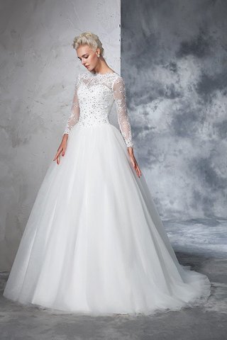 Robe de mariée longue avec manche longue col en bateau de mode de bal fermeutre eclair - photo 4