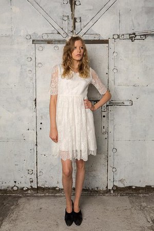 Robe de mariée plissage a-ligne avec manche 1/2 avec manche courte col en bateau - photo 2