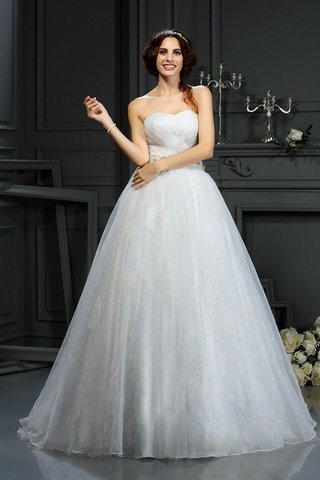 Robe de mariée longue appliques de princesse de col en cœur en organza - photo 1