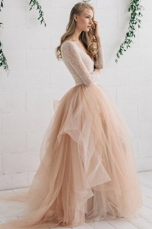 Robe de mariée romantique textile en tulle asymétrique avec manche longue avec gradins - photo 2