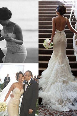 Robe de mariée naturel avec décoration dentelle en tulle de sirène de traîne moyenne - photo 1