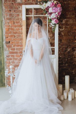 Robe de mariée plissage jusqu'au sol de traîne moyenne en tulle avec zip - photo 1