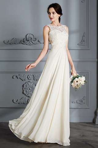 Robe de mariée encolure ronde jusqu'au sol ligne a manche nulle en chiffon - photo 4