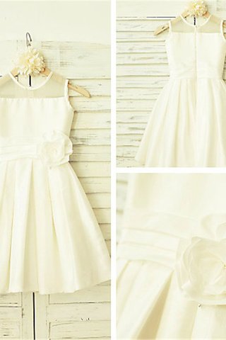 Robe de cortège enfant encolure ronde a-ligne avec fleurs en chiffon jusqu'au mollet - photo 5