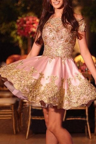 Robe fête de la rentrée en satin joli ligne a appliques courte - photo 1