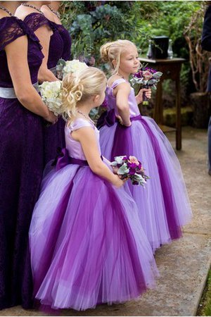 Robe de cortège enfant jusqu'au sol de princesse en tulle avec fleurs avec nœud - photo 1