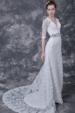 Robe de mariée distinguee collant de col entaillé v encolure avec décoration dentelle - photo 2