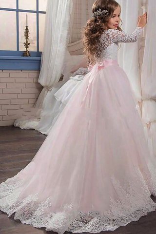 Robe de cortège enfant naturel avec manche longue avec fleurs en tulle de mode de bal - photo 2