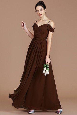 Robe demoiselle d'honneur naturel epaule nue en chiffon ruché avec sans manches - photo 13