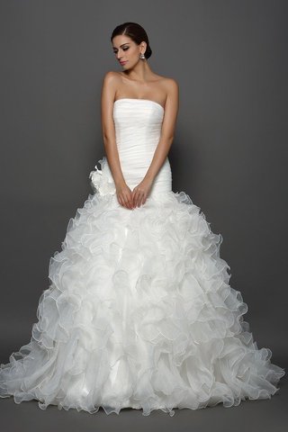 Robe de mariée naturel de mode de bal en organza de bustier avec fleurs - photo 1