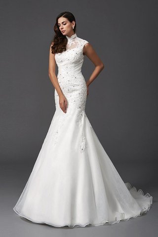 Robe de mariée longue de sirène elevé de traîne courte avec perle - photo 3