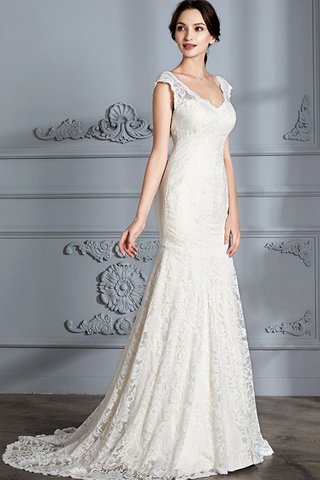 Robe de mariée naturel de sirène avec décoration dentelle de traîne courte v encolure - photo 5