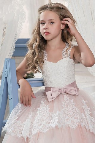 Robe de cortège enfant naturel de col en cœur jusqu'au sol avec fleurs manche nulle - photo 2