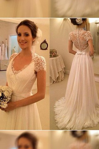 Robe de mariée naturel de princesse de traîne courte v encolure avec sans manches - photo 1