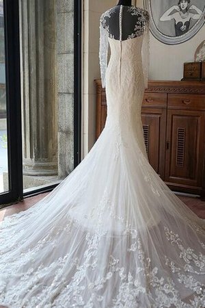 Robe de mariée brillant de traîne mi-longue avec manche longue en plage col en bateau - photo 2