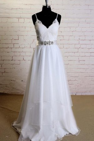 Robe de mariée v encolure textile en tulle avec ruban jusqu'au sol a-ligne - photo 1