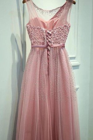 Robe demoiselle d'honneur avec lacets jusqu'au sol encolure ronde avec ruban en organza - photo 2