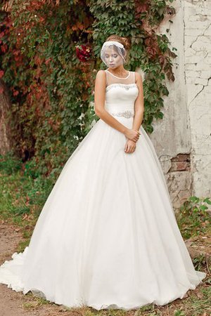 Robe de mariée naturel longue de mode de bal encolure ronde ruché - photo 1