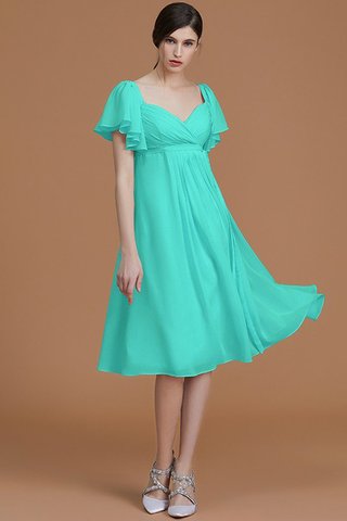 Robe demoiselle d'honneur naturel au niveau de genou en chiffon avec manche courte ruché - photo 21