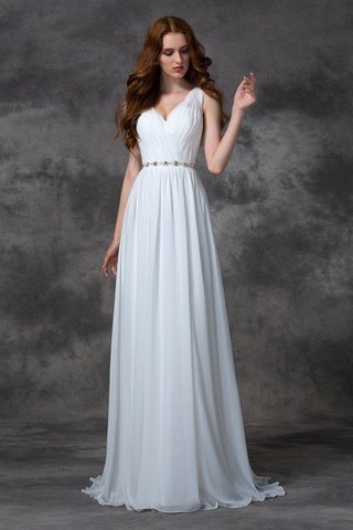 Robe de mariée longue sans dos avec chiffon v encolure avec perle - photo 1