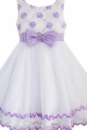 Robe de cortège enfant col u profond avec fleurs textile en tulle avec nœud a-ligne - photo 1