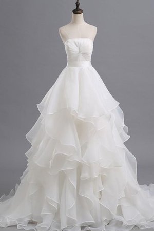 Robe de mariée d'epaule ecrite manche nulle en organza bretelles spaghetti avec fronce - photo 2