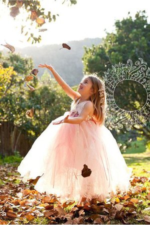 Robe de cortège enfant avec fleurs jusqu'au sol de lotus avec nœud à boucles en tulle - photo 1