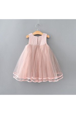 Robe de cortège enfant plissé de longueur à genou au niveau de cou de lotus en tulle - photo 2