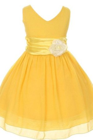 Robe de cortège enfant manche nulle avec fleurs a-ligne v encolure - photo 1