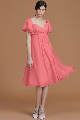 Robe demoiselle d'honneur naturel au niveau de genou en chiffon avec manche courte ruché - photo 33