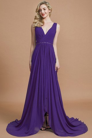 Robe demoiselle d'honneur naturel en chiffon manche nulle de traîne courte v encolure - photo 29