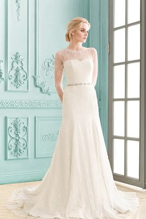 Robe de mariée modeste avec manche longue de traîne courte col en bateau avec cristal - photo 1